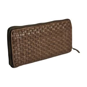 Ashwood Leather Wallet Brown Zip Around Woven 10 Card Zipper Coin Pocket Vintage
